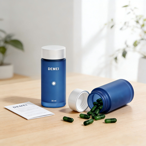 Matte Frosted Blue Glass Capsule Container